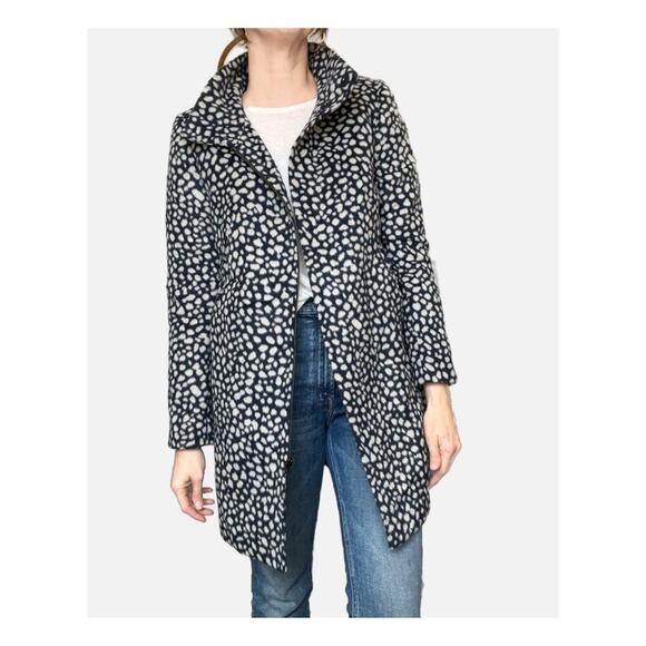 Loft Wool Blend Car Coat Long Jacket Blue White Spotted Small - Picture 1 of 8
